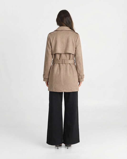 Lola | Casual Suede Trench Coat Beige Long