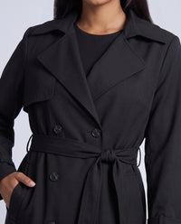 Bridget longline belted trench coat in Black - detail close-up