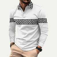 Somerset Greek key long sleeve polo shirt in White