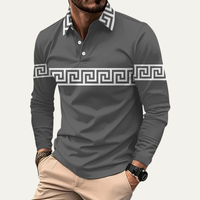 Somerset Greek key long sleeve polo shirt in Grey