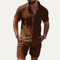 Ives men's cable knit button up jumper in Brown