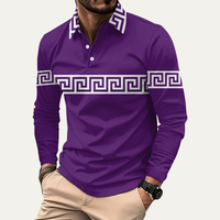 Somerset Greek key long sleeve polo shirt in Dark Purple