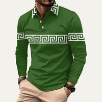 Somerset Greek key long sleeve polo shirt in Green