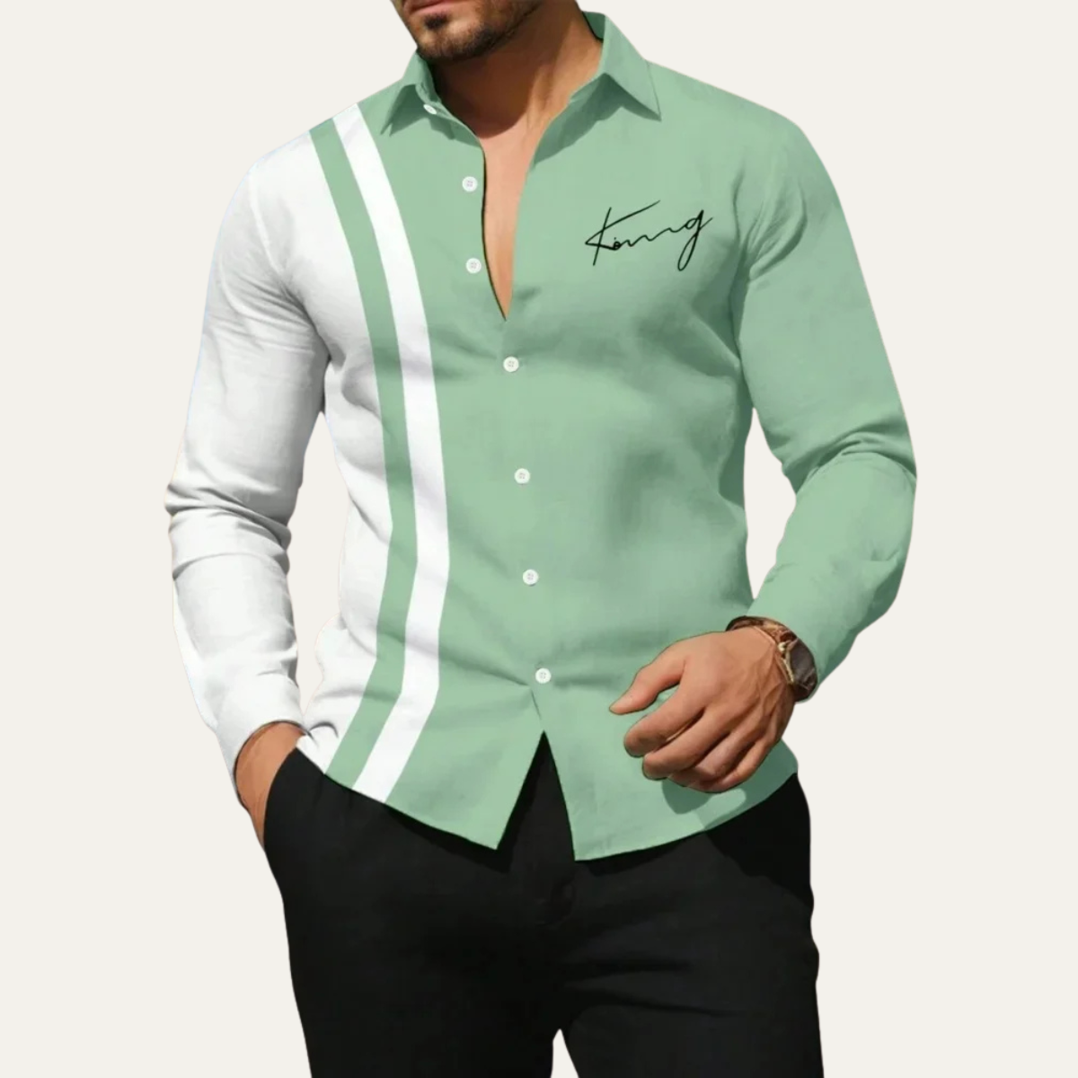 Thornbury colour block striped shirt in Green