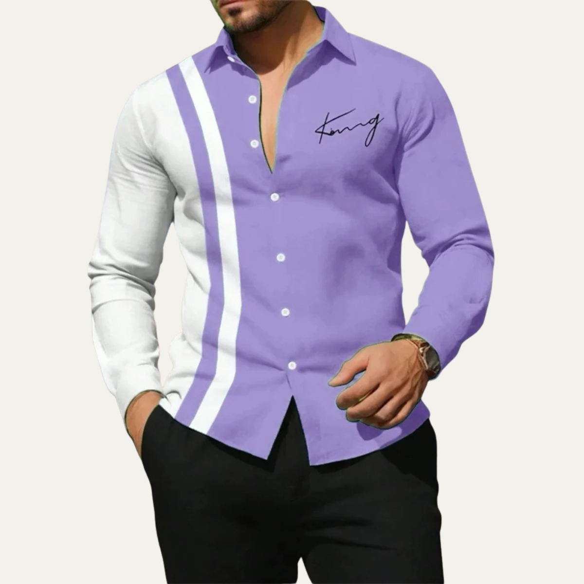 Thornbury colour block striped shirt in Purple
