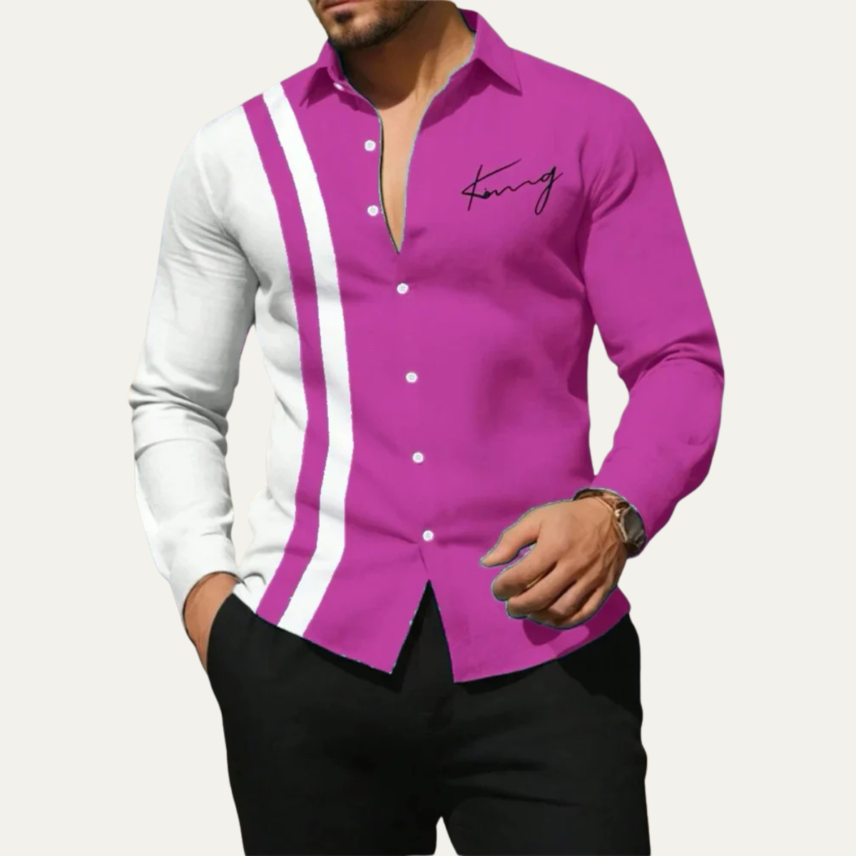 Thornbury colour block striped shirt in Magenta