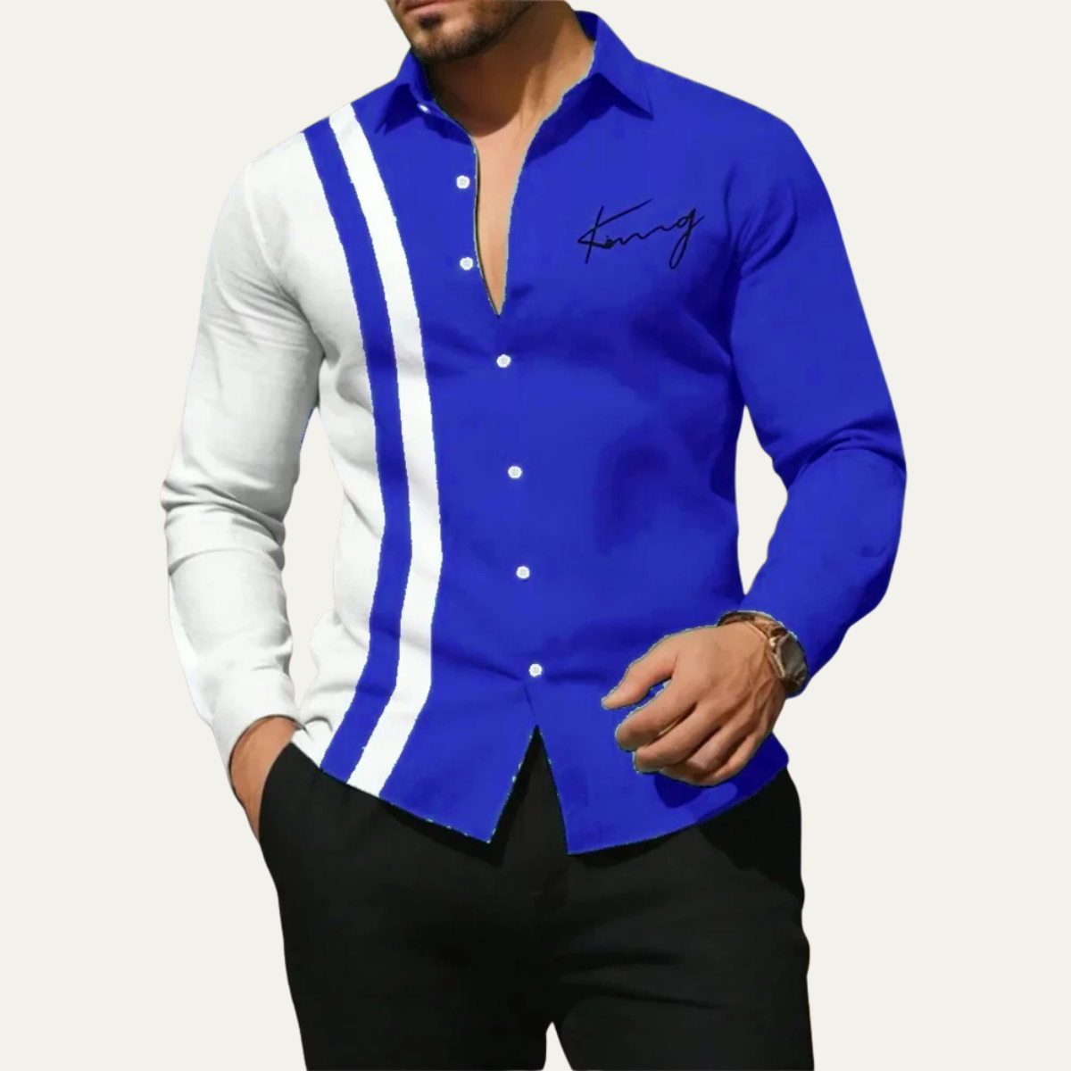 Thornbury colour block striped shirt in Blue