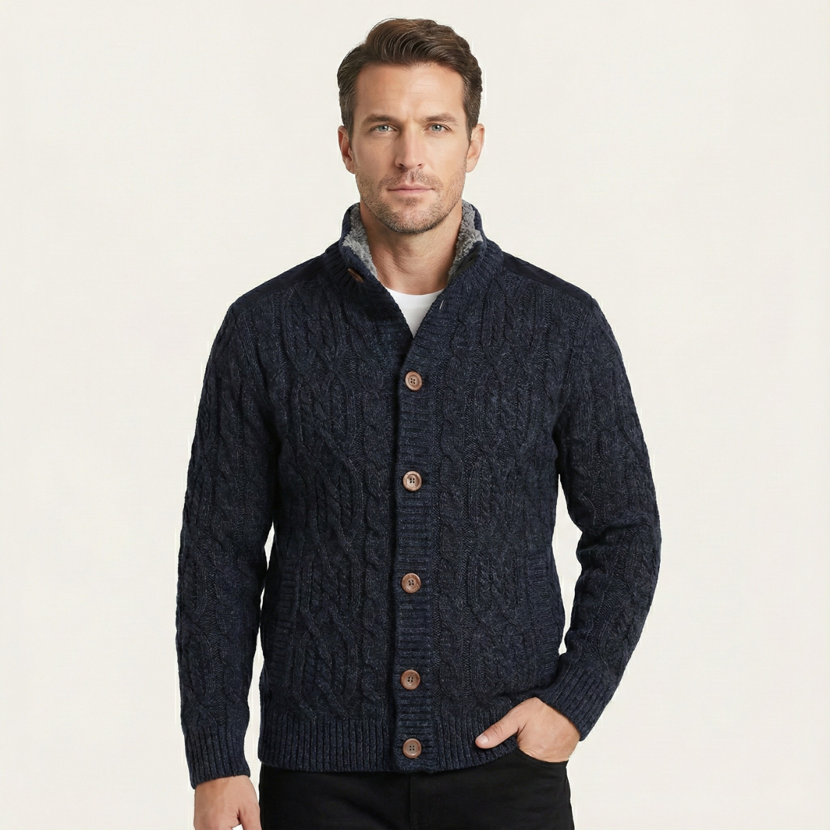 Cromwell cardigan cable knit texture detail