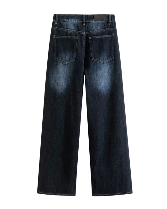 Nola | High Waisted Wide Leg Jeans Dark Blue Faded