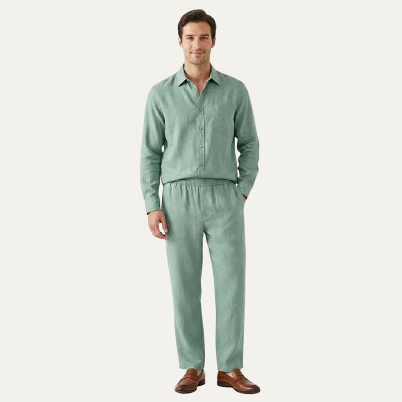Alaric men's linen set in Mint Green