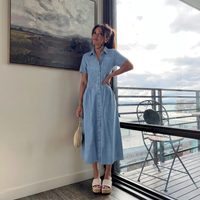 Genevieve denim shirt dress styling detail 4