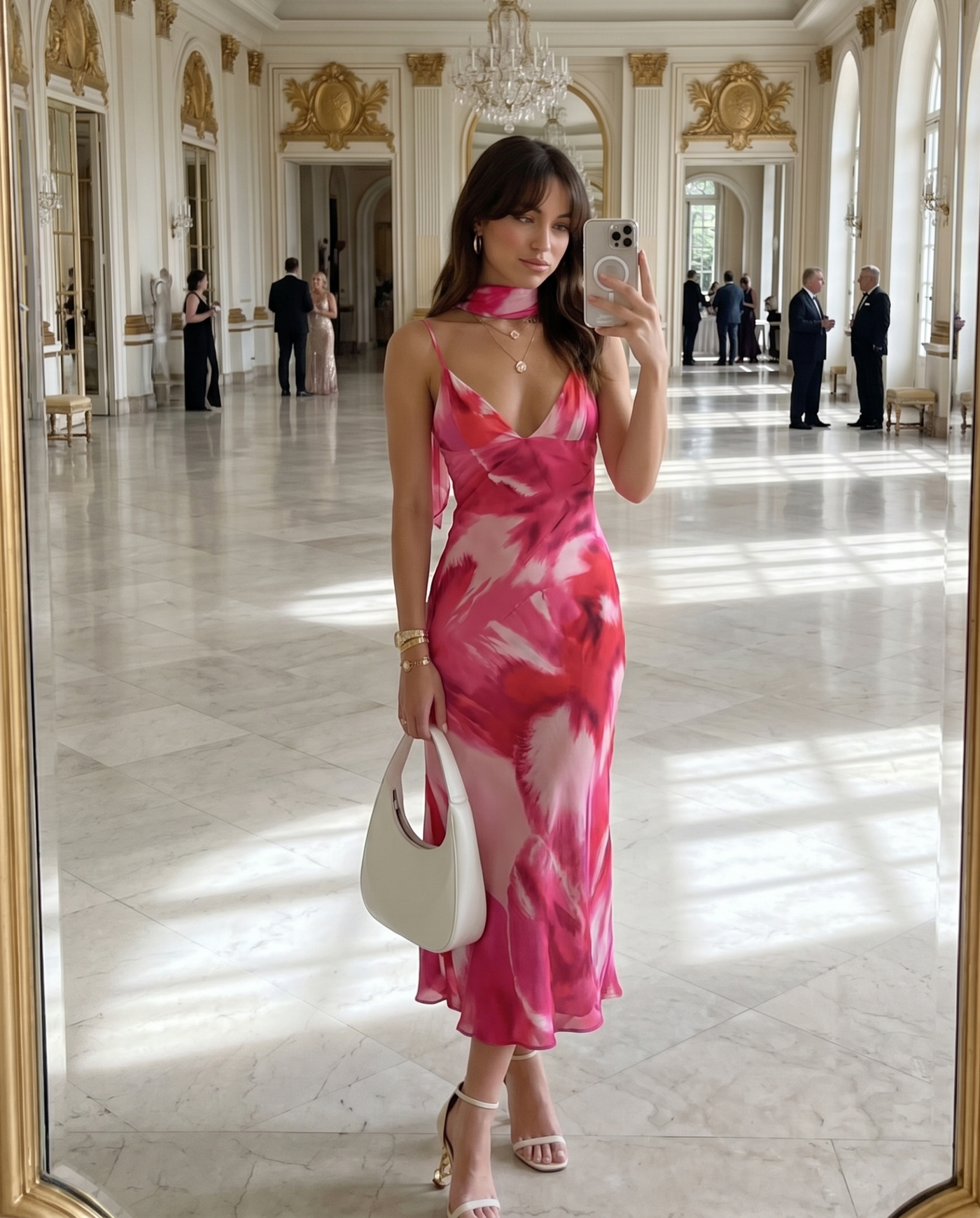 Victoria | Abstract Print V-Neck Spaghetti Strap Chiffon Maxi Slip Dress