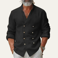 Wilder men's double breasted linen shirt in Black