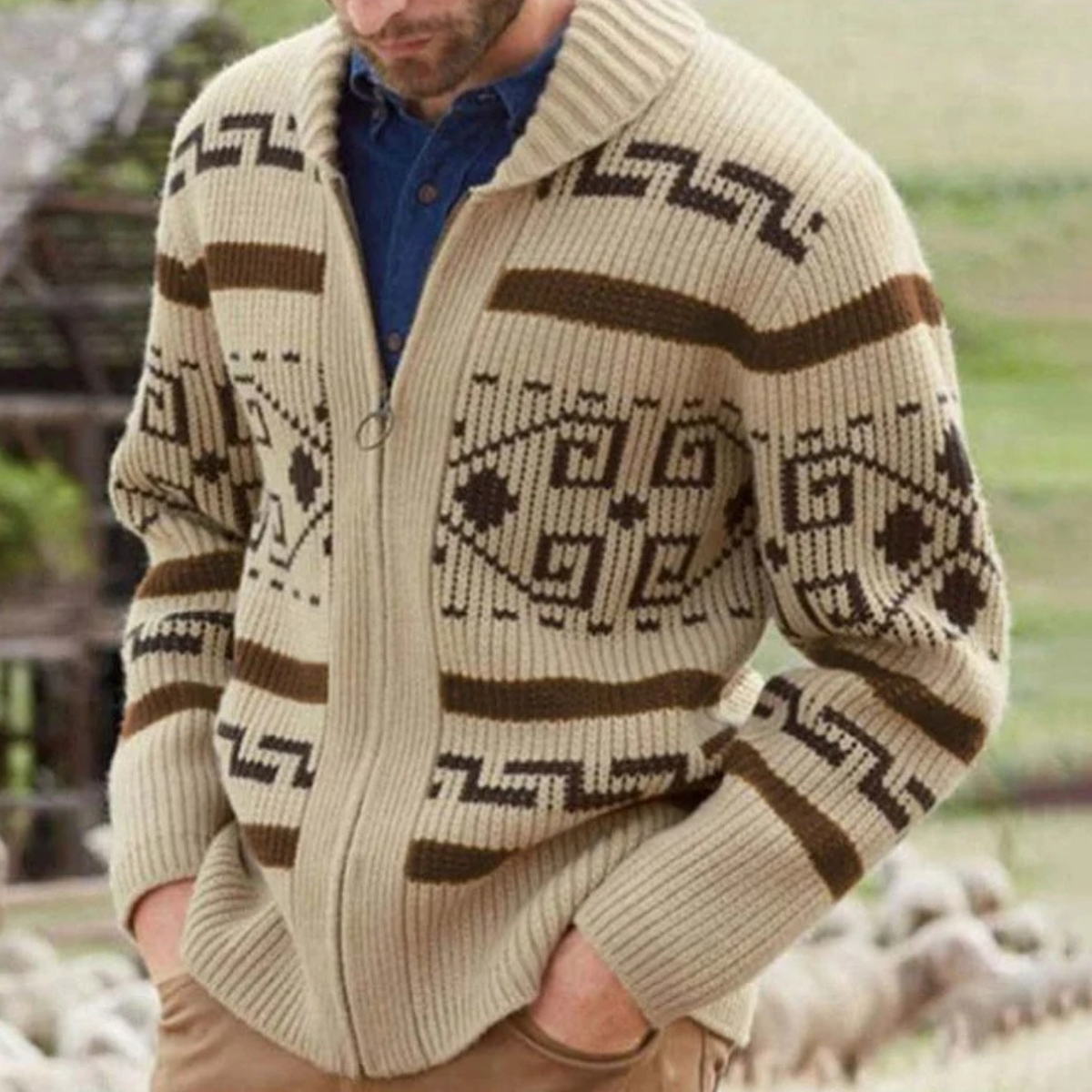 Marlon | Button Up Jacquard Knit Shawl Collar Cardigan