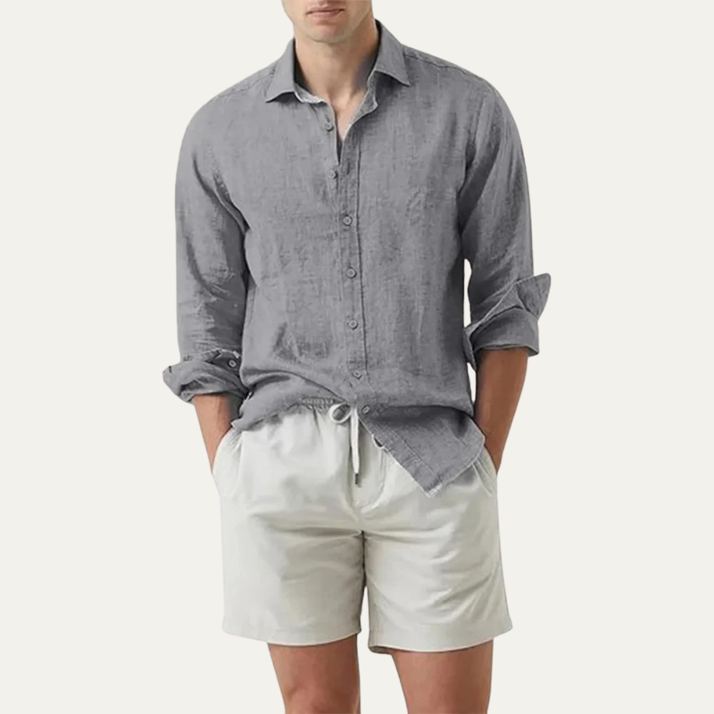 Xavier | Solid Colour Cotton Linen Button-Up Summer Shirt