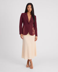 Imogen Lace Panel Tailored Blazer - Wine Red - front