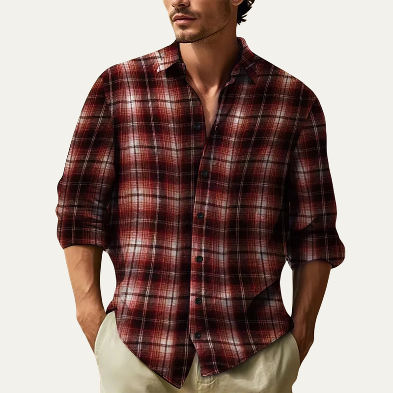 Waverley men's plaid flannel shirt in Burgundy