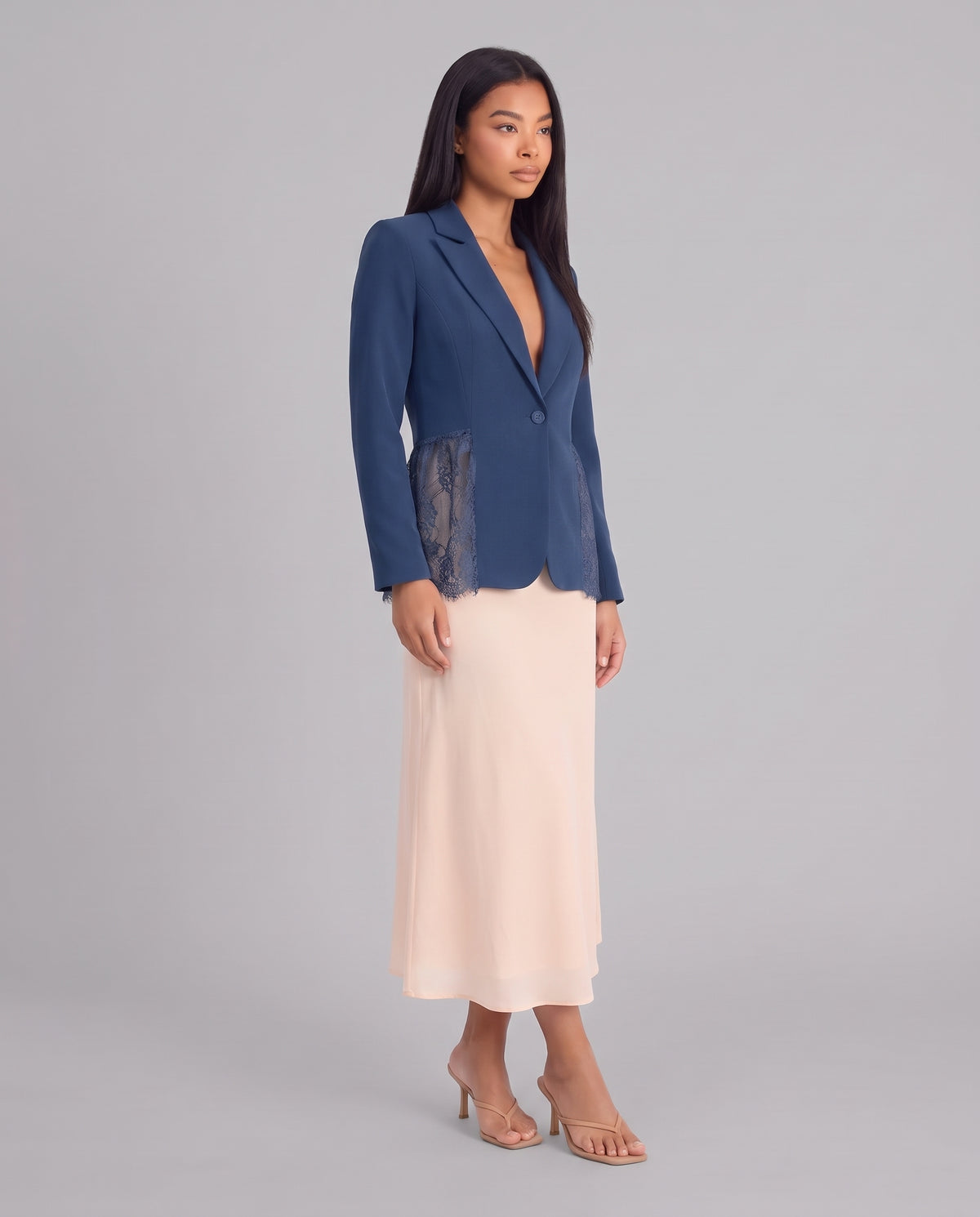 Imogen Lace Panel Tailored Blazer - Blue - pose