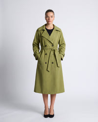 Saskia longline belted trench coat in Avocado - front