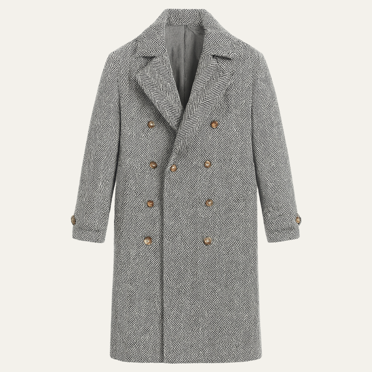 Vickery herringbone double breasted wool coat in Grey
