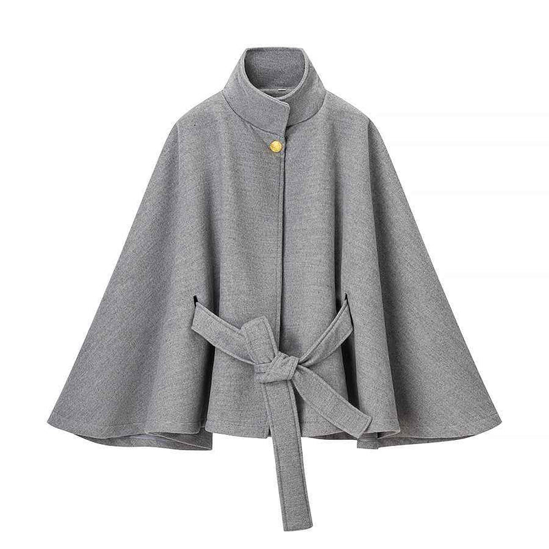Esme | Black Jacket Belted High Neck Oversized Cape