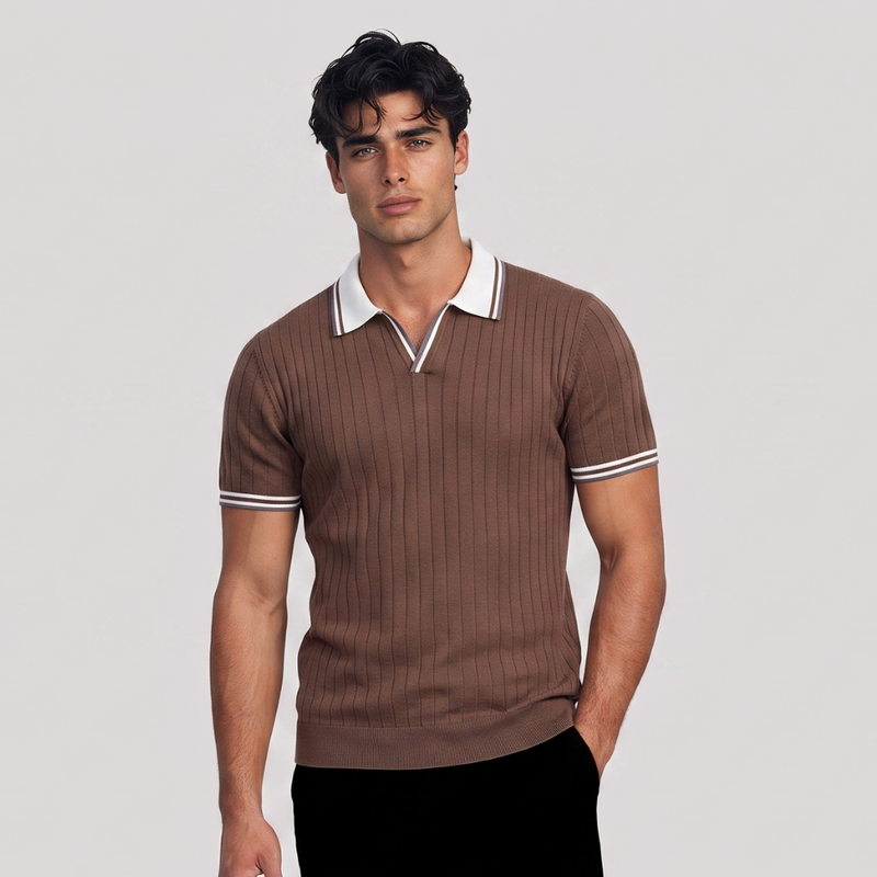 Heath | Ribbed Knit Short Sleeve Polo Shirt
