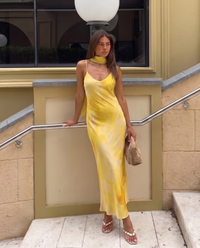 Victoria | Abstract Print V-Neck Spaghetti Strap Chiffon Maxi Slip Dress