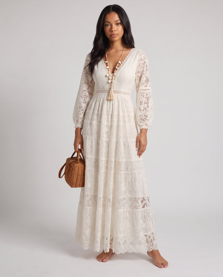 Adelaide cream lace maxi dress