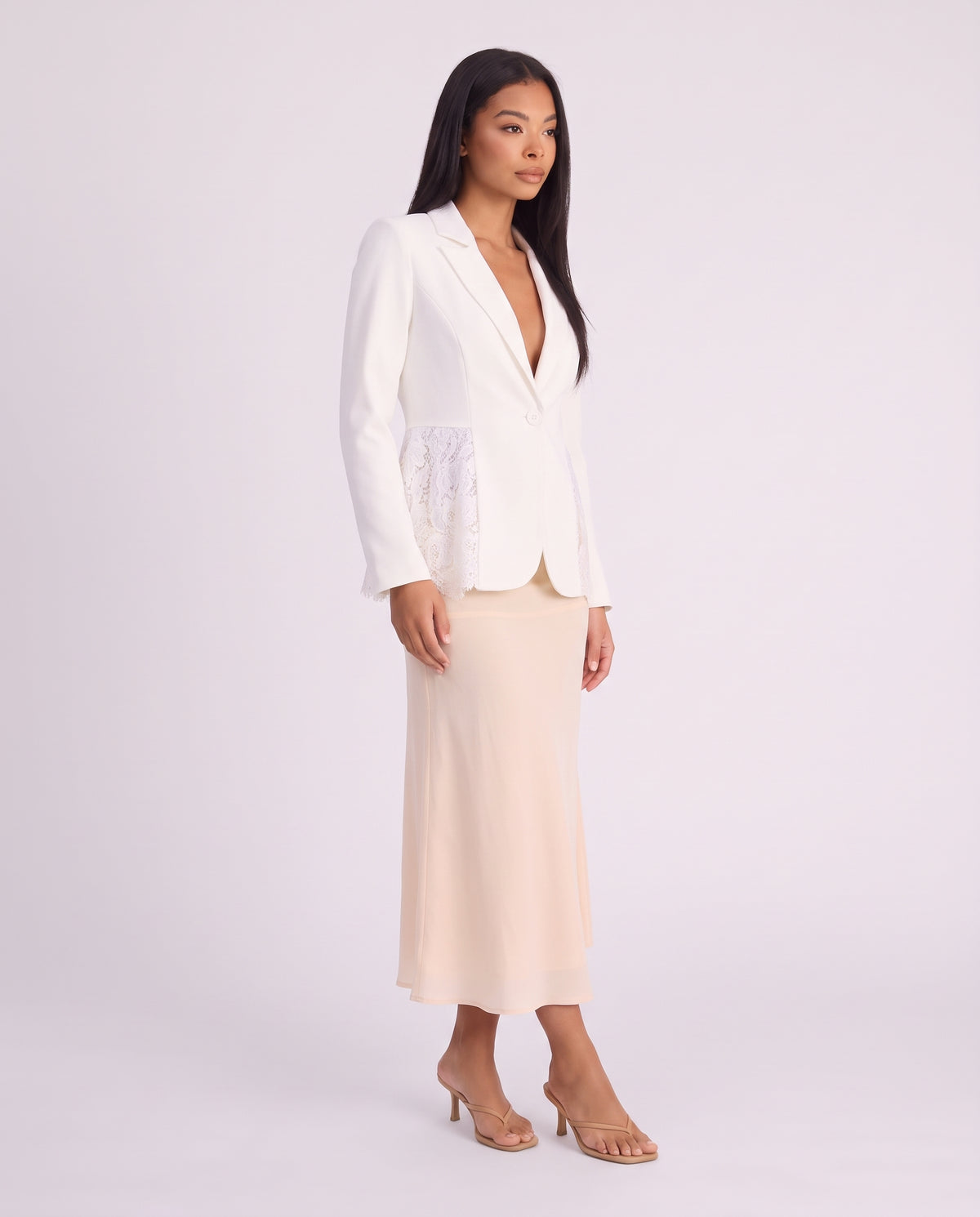 Imogen Lace Panel Tailored Blazer - White - pose