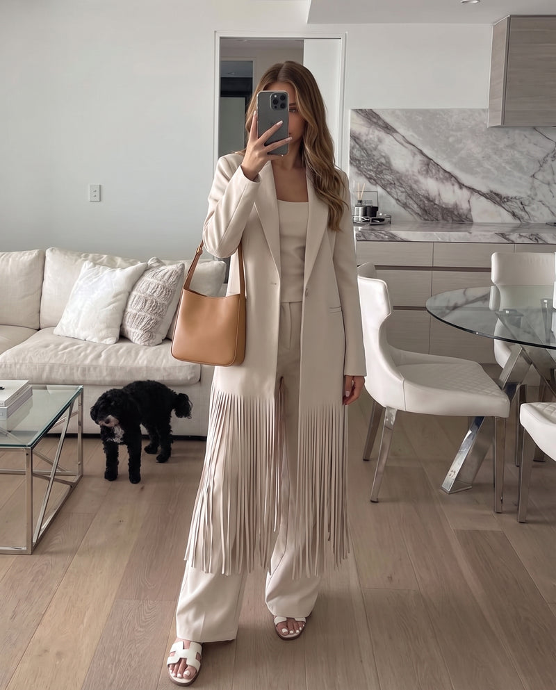 Mila Longline Fringe Blazer Coat - lifestyle
