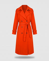 Marlowe longline belted trench coat in Orange Red - product only
