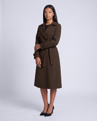 Bridget longline belted trench coat in Coffee - front view 2