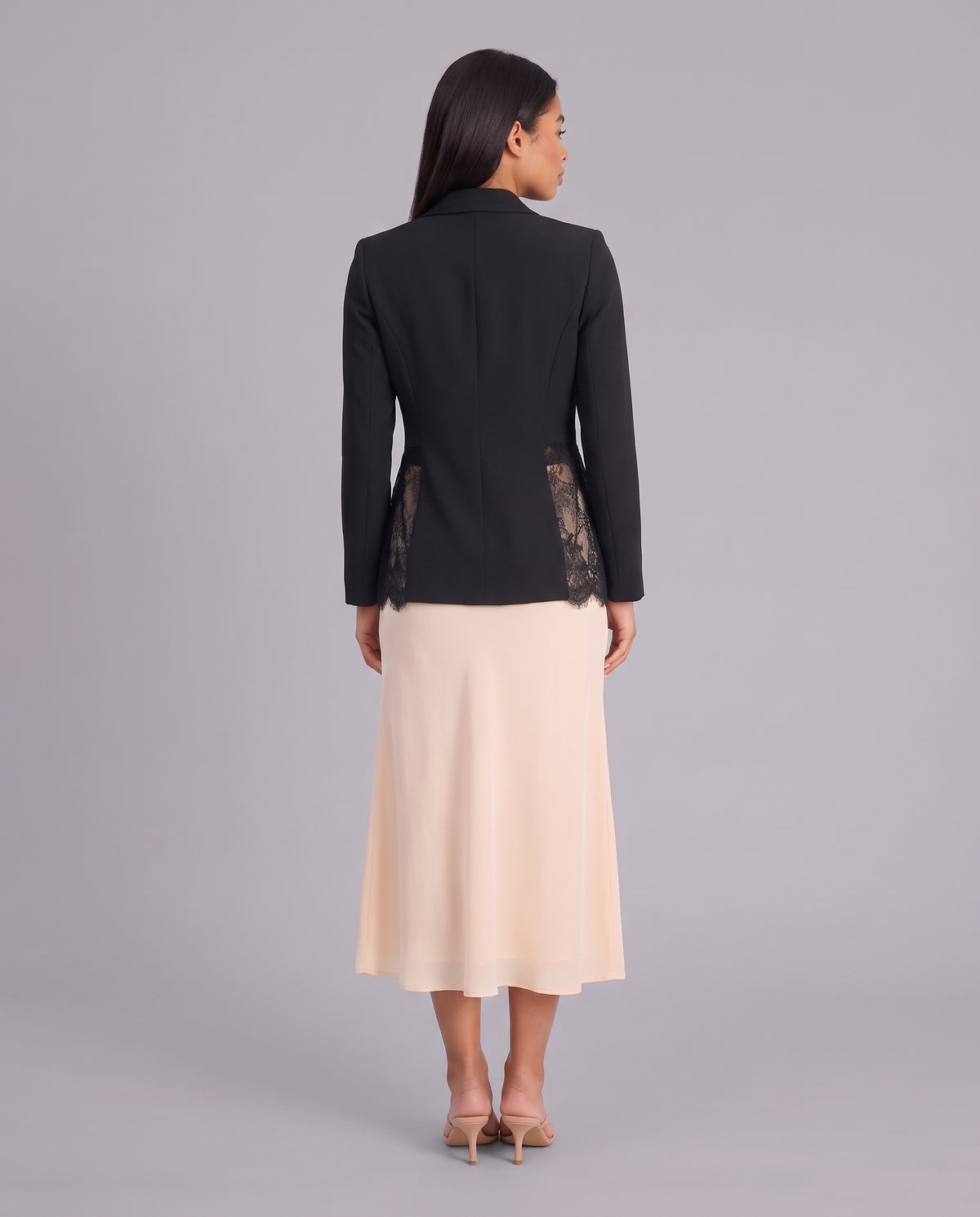 Imogen Lace Panel Tailored Blazer - Black - back