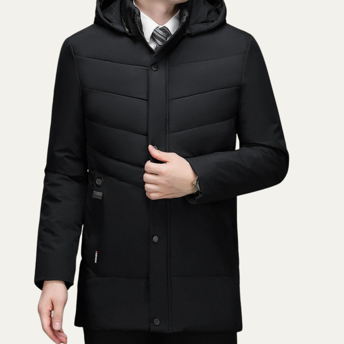 Uxbridge | Men's Long Quilted Puffer Jacket in Navy Blue and Black