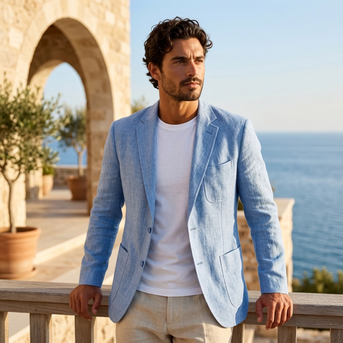 Maximilian summer linen blazer detail