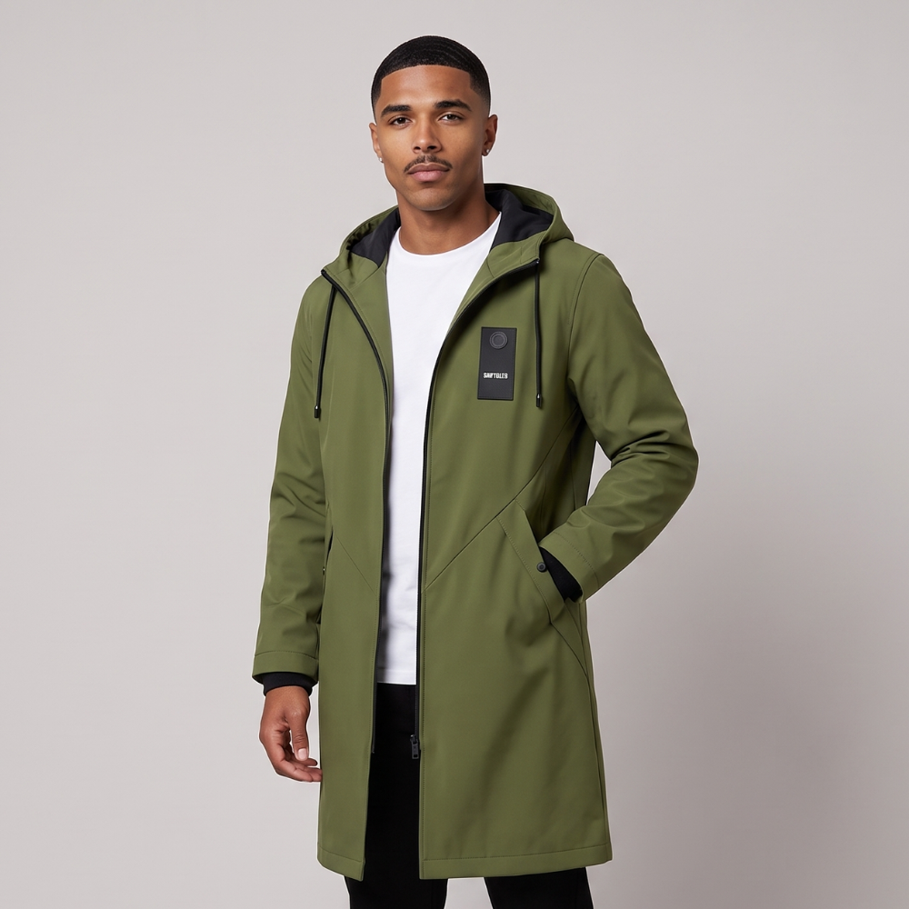 Ellery | Men's Waterproof Long Rain Jacket Olive Green Hooded