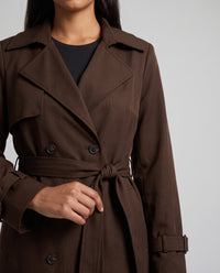 Bridget longline belted trench coat in Coffee - detail close-up