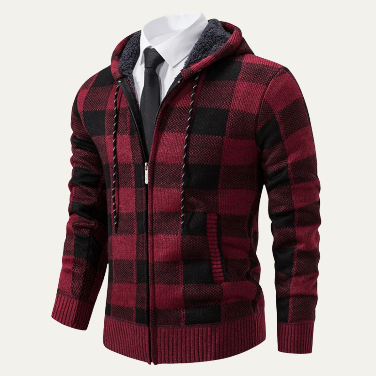 Westcott plaid zip up hoodie in Wine Red