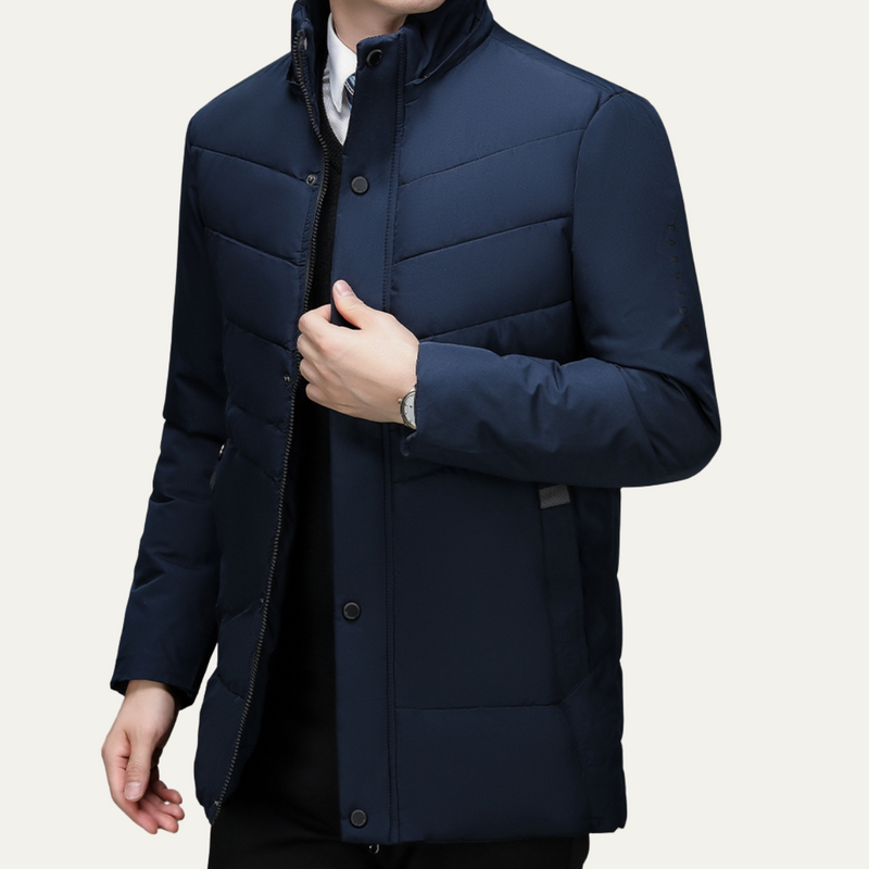 Uxbridge | Men's Long Quilted Puffer Jacket in Navy Blue and Black