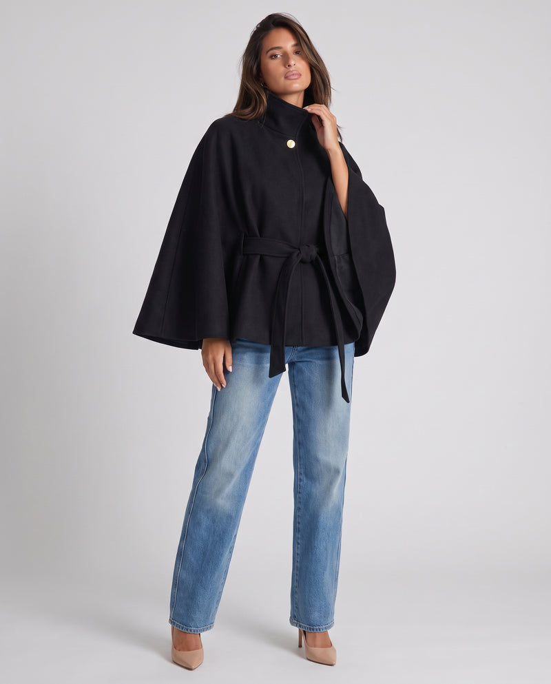 Tilly Belted Cape Jacket Black