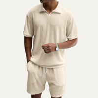 Vernon ribbed knit polo and shorts set in Apricot