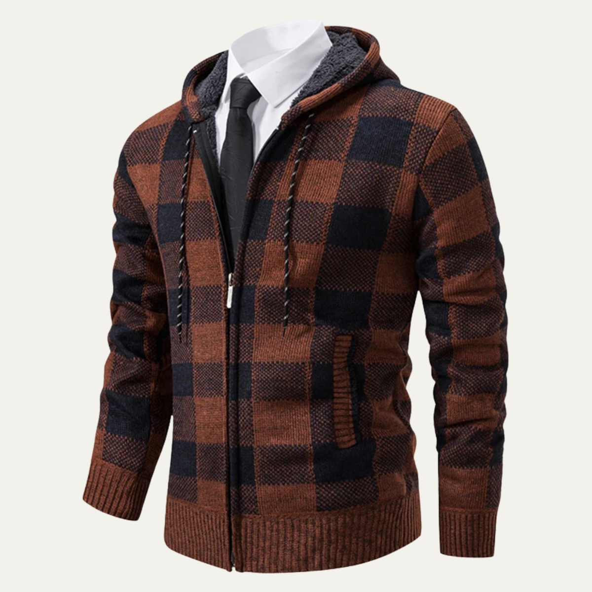 Westcott plaid zip up hoodie in Brown