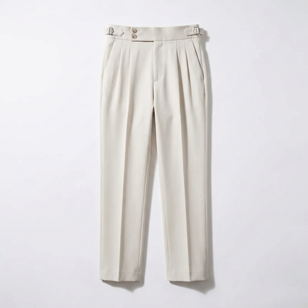 Harvey | Men's High Waisted Linen Dress Trousers with Adjustable Side Buckle Waist
