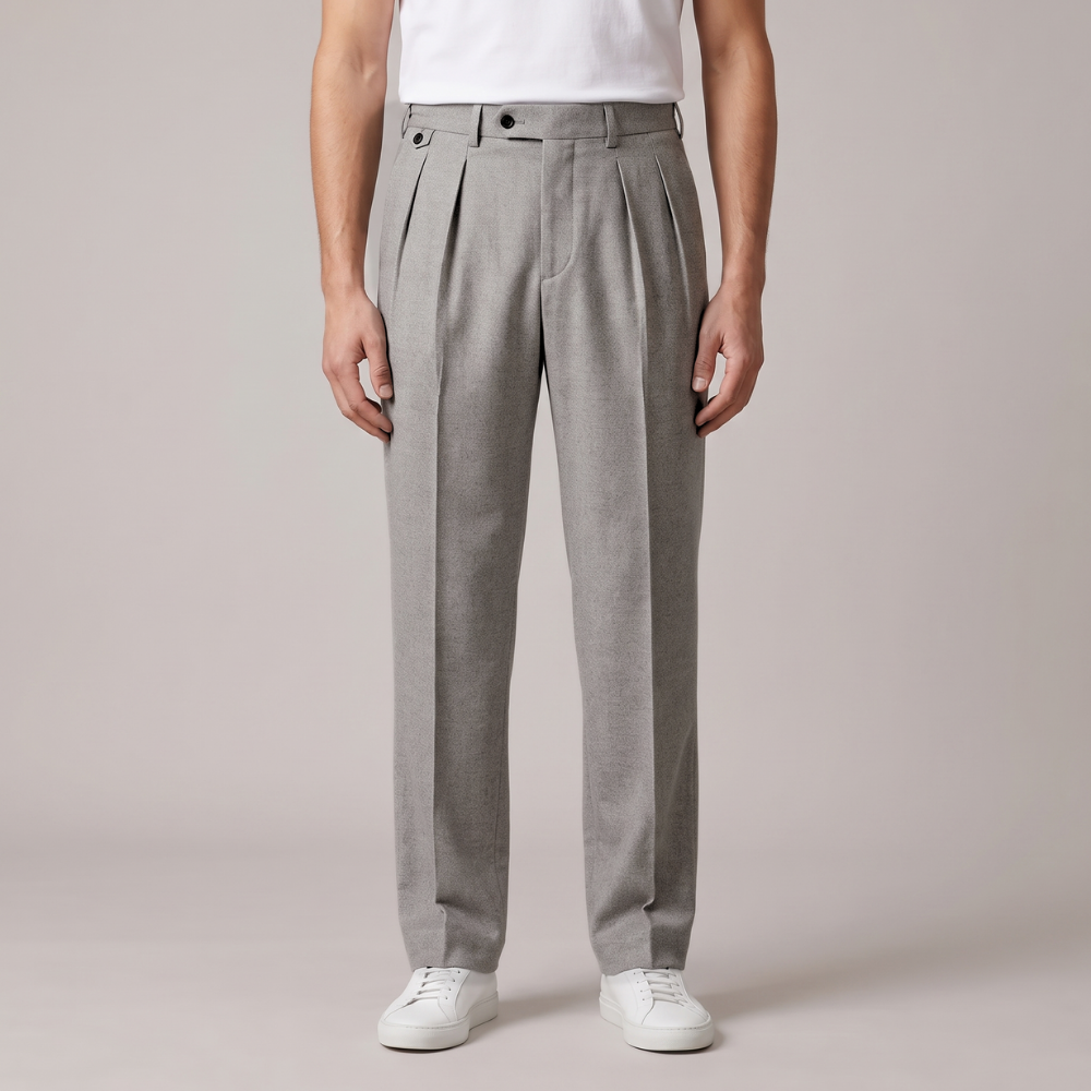 Hunter | Men's High Waisted Pleated Dress Trousers in Silver Grey