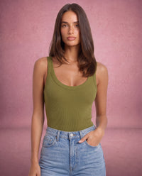Olivia ribbed scoop neck bodysuit olive green