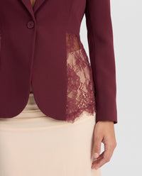 Imogen Lace Panel Tailored Blazer - Wine Red - close-up