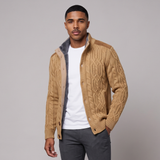 Cromwell | Men's Cable Knit Cardigan Tan Button Up Jumper
