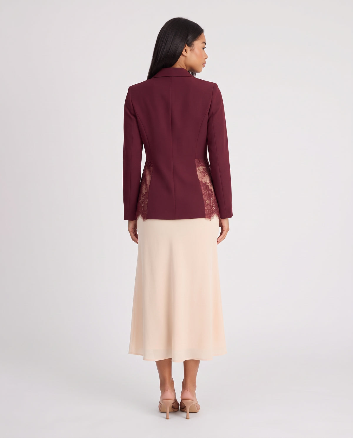 Imogen Lace Panel Tailored Blazer - Wine Red - back