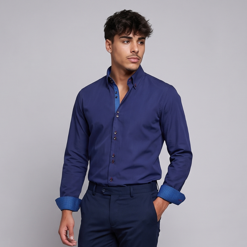 Nathan | Contrast Trim Button Down Cotton Dress Shirt