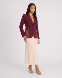 Imogen Lace Panel Tailored Blazer - Wine Red - pose